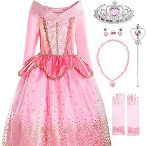 Girl's Princess Dress Queen Costume Cosplay Dress Up with Accessories/light Pink